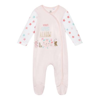 bluezoo Baby girls' pink 'World's cutest alarm clock' print sleepsuit